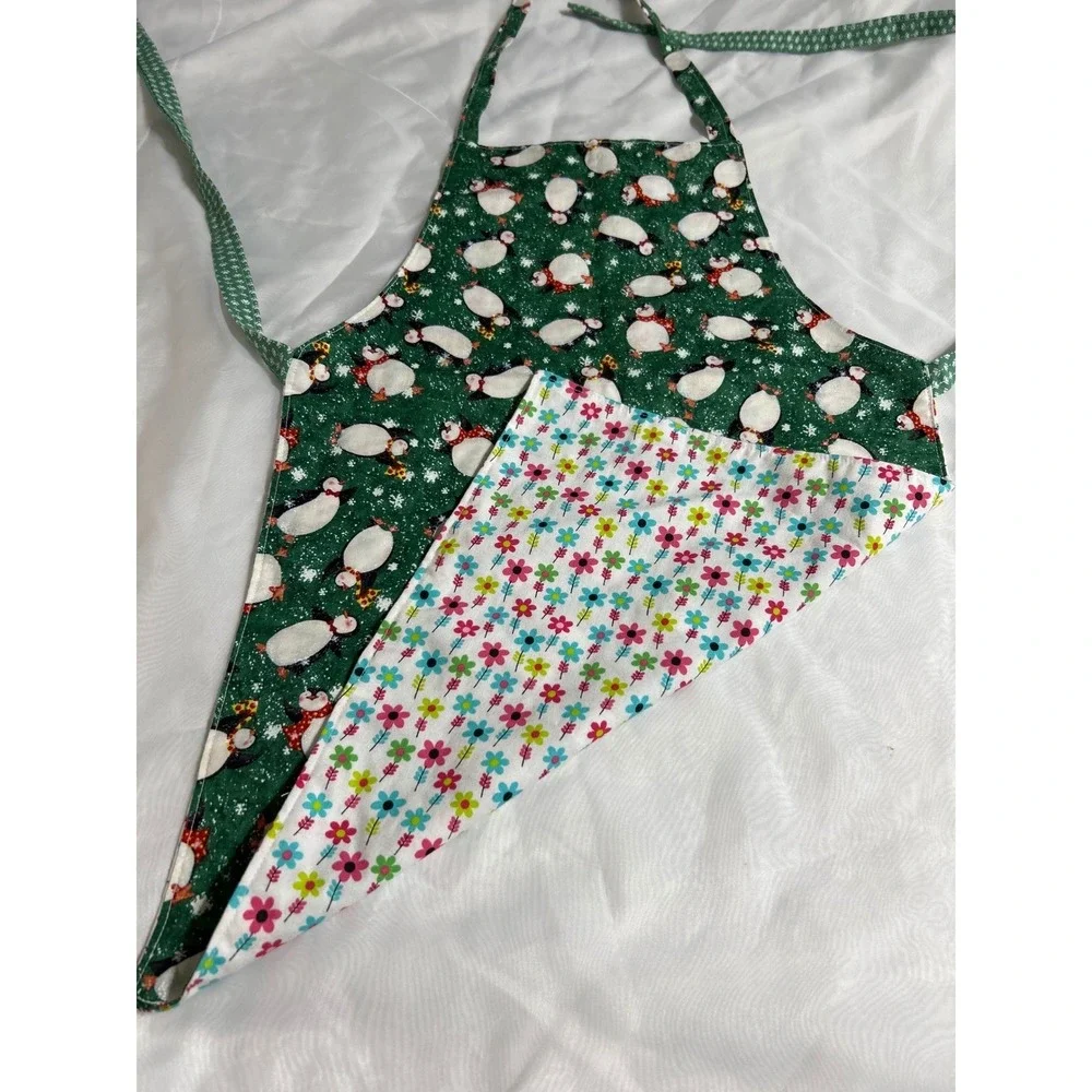 Kids Reversible Apron Penguin Floral Print Cooking Baking Kitchen - Picture 7 of 7